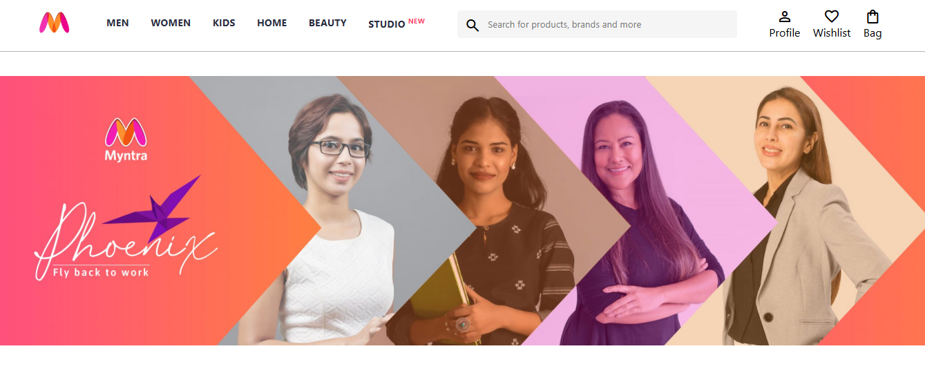 Myntra Clone project showing e-commerce homepage