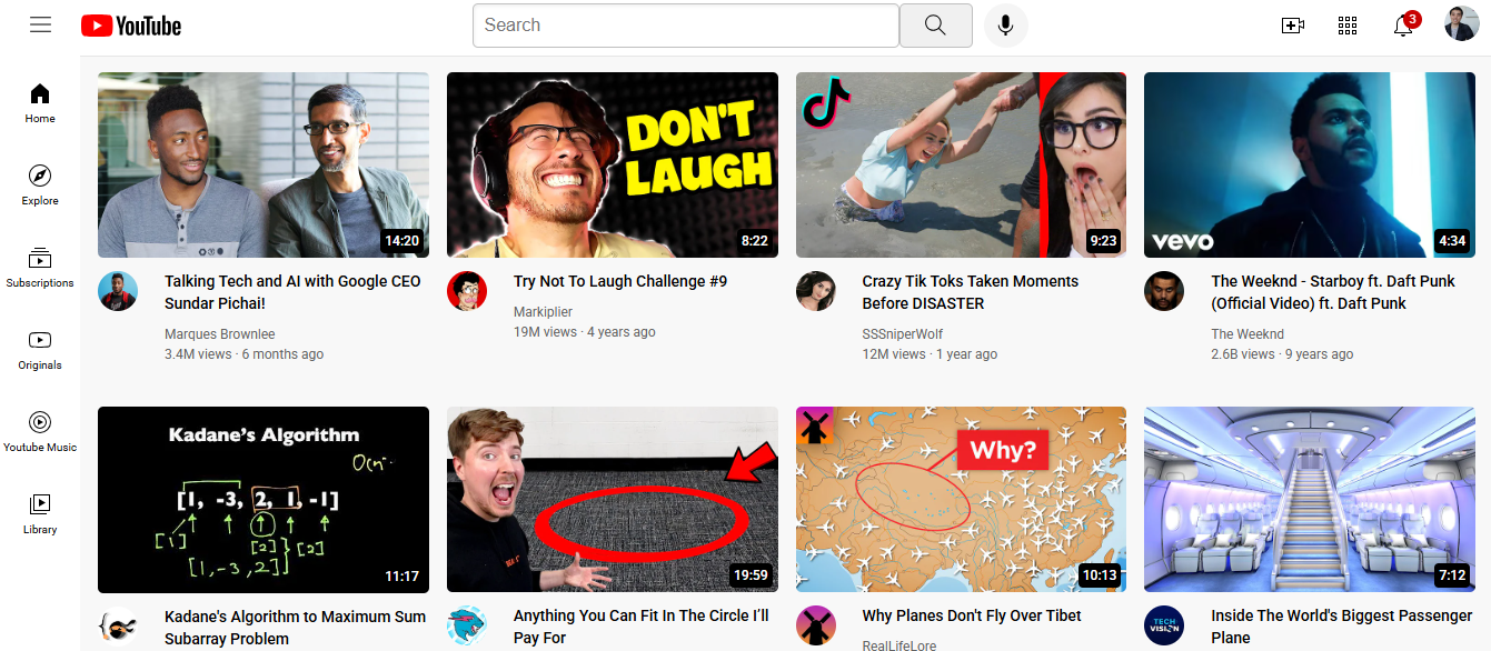 YouTube Clone project showing YouTube interface replica